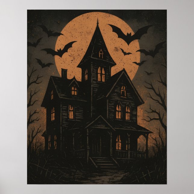 Poster Maison hantée d'Halloween (Devant)