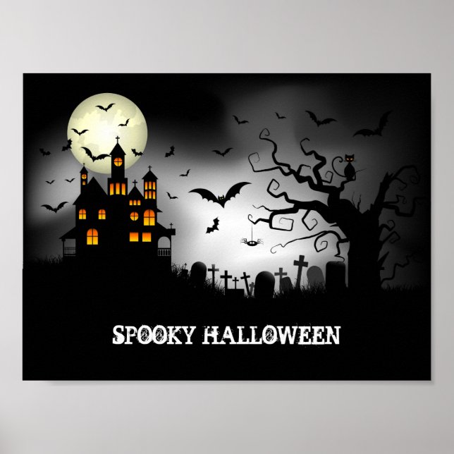 Poster Maison hantée d'Halloween éffrayant (Devant)