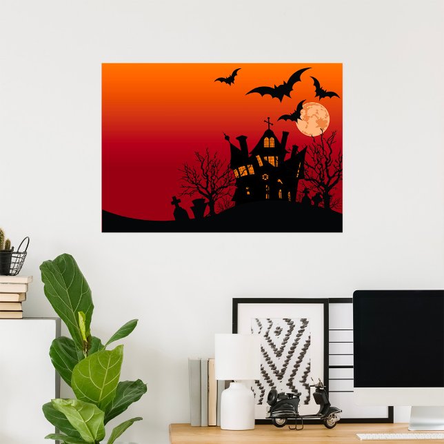 Poster Maison Hantée éffrayante Halloween nuit (Créateur téléchargé)