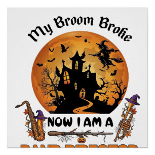 Poster Maison hantée Halloween directeur fanfare balai ca