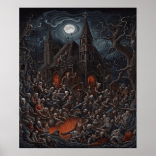 Poster Maison hantée Halloween Zombie Se réunir