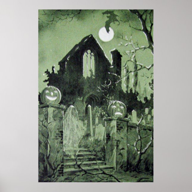 Poster Maison hantée Jack O'Lantern Lune Fantôme (Devant)