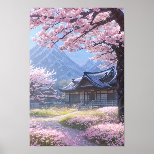 Poster Maison japonaise traditionnelle à la campagne (Devant)