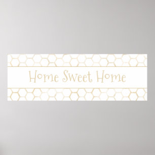Poster Maison Sweet Home White Gold Hexagon Beehive Motif