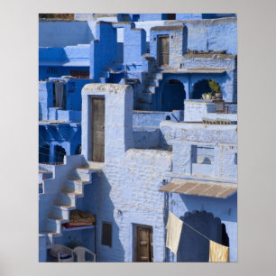 Poster Maison traditionnelle peinte en bleu, Jodphur