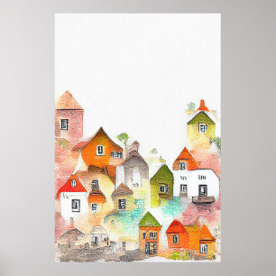 Poster Maison Village Paysage Paysage Paysage Nature Aqua