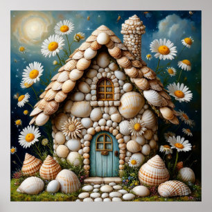 Poster Maisonnette Fantaisiste Avec Jardin De Fleurs Vibr