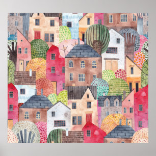 Poster Maisons Abstraites : Aquarelle Arrière - plan sans