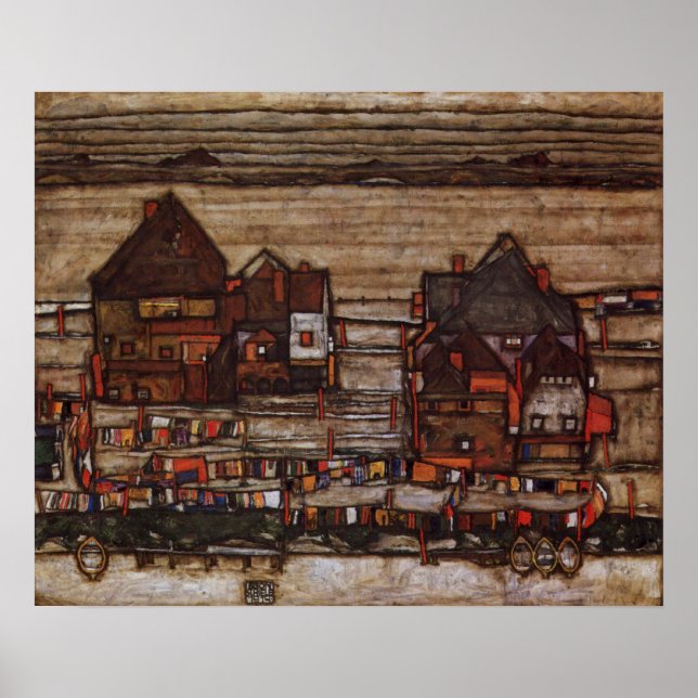 Poster Maisons avec blanchisserie par Egon Schiele (Devant)