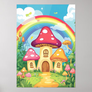 Poster Maisons champignons et arc-en-ciel 16