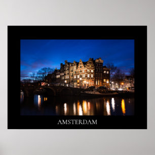 Poster Maisons de canal d'Amsterdam la nuit