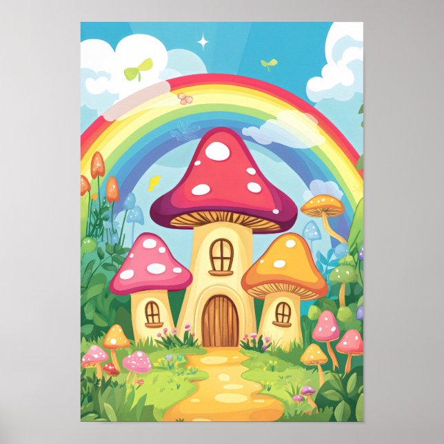 Poster Maisons de champignons et arc-en-ciel 16 (Devant)