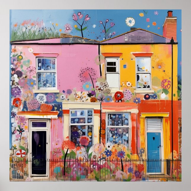 Poster Maisons florales Pastel (Devant)