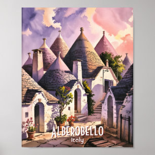 Poster Maisons Trulli Alberobello Italie Aquarelle Person