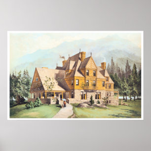 Poster Maisons victoriennes élaborées jaunes de style