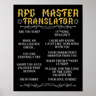 Poster Maître de Rpg Traducteur Jeux de société D20 Drôle
