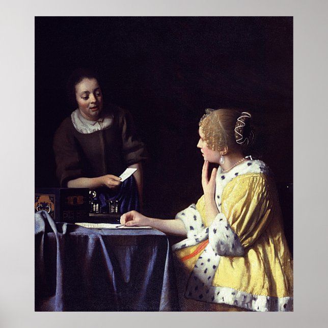 Poster Maîtresse et servante de Johannes Vermeer (1666) (Devant)