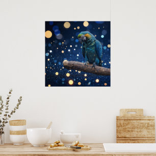 Poster Majesté Bleue : La Macaw Bleue Sur Dreamy Blue Bok