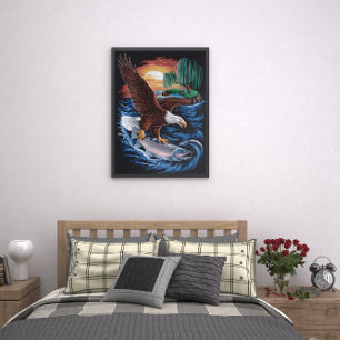 Poster Majesté en vol : Aigle survolant le poisson