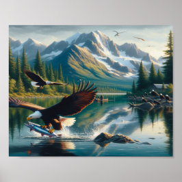 Poster Majestic Aigle Capturer le poisson au lever du sol