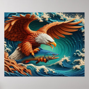 Poster Majestic Eagle Fishing dans une vague 20x16