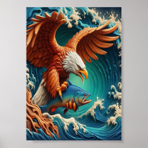 Poster Majestic Eagle Fishing en vague 7x5