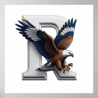 Poster Majestic Eagle Mascot Overlapping 3D Letter R