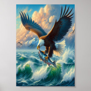 Poster Majestic Eagle Swooping Down to Catch Fish 5"x7"