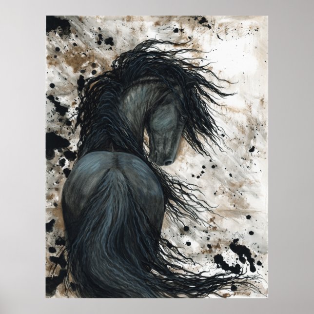 Poster Majestic Friesian Black Stallion Horse par BiHrLe (Devant)