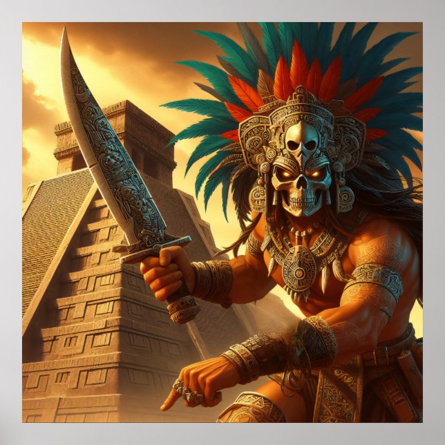 Poster Majestic Golden Hued Dynamic Aztec Warrior (Devant)