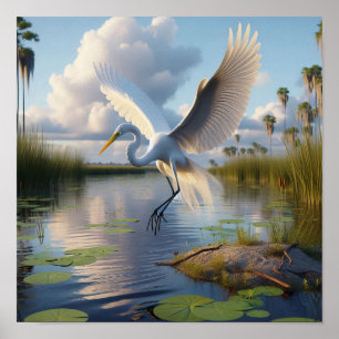 Poster Majestic Great Egret dans les terres humides paisi