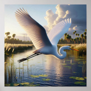 Poster Majestic Great Egret dans les terres humides paisi