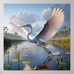 Poster Majestic Great Egret dans les terres humides paisi