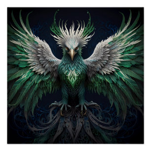 Poster Majestic Green & White Phoenix Bird