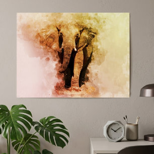 Poster Majestic Homme African Elephant Walking Aquarelle