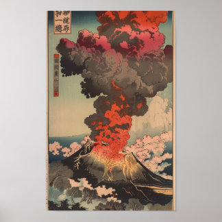 Poster Majestic Volcano Flames et Smoke Nature