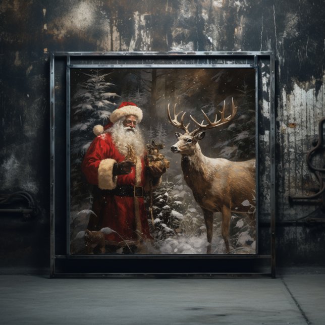 Poster Majestic Woodland Deer W/ Black Père Noël (Créateur téléchargé)