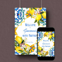 Majolica en tuiles bleues citrons signe d'annivers