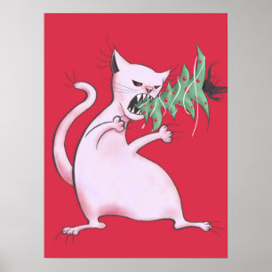Poster Mal Noël Chat - Vacances amusantes