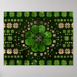Poster Malachite et or du trèfle à quatre feuilles Sham