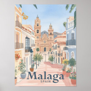 Poster Malaga Espagne Aquarelle Peinture Voyage