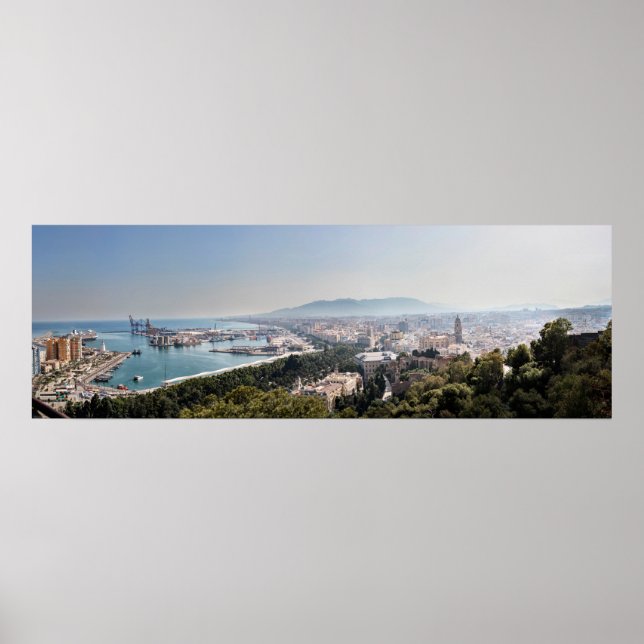 Poster Malaga, Espagne Panorama (Devant)