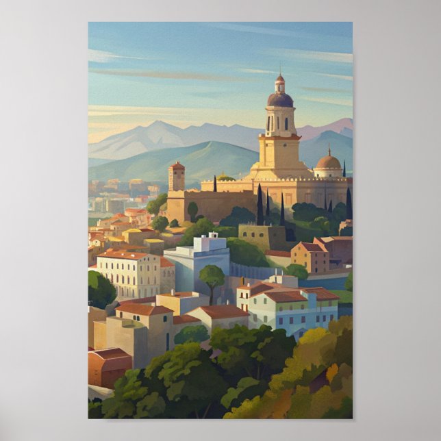Poster Malaga Espagne Voyage Cityscape (Devant)