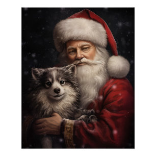 Poster Malamute d'Alaska avec Noël du Père Noël