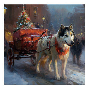 Poster Malamute d'Alaska Saison de Fêtes de Noël