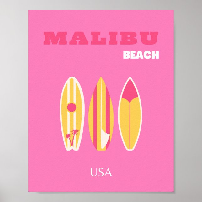 Poster Malibu, Malibu Beach, Californie, Preppy, rose (Devant)