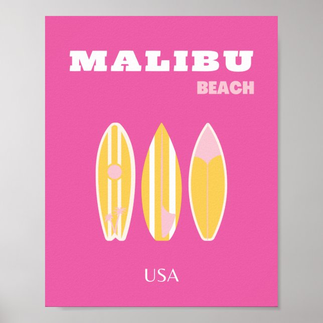 Poster Malibu, Plage de Malibu, Art du voyage, Preppy, Ro (Devant)