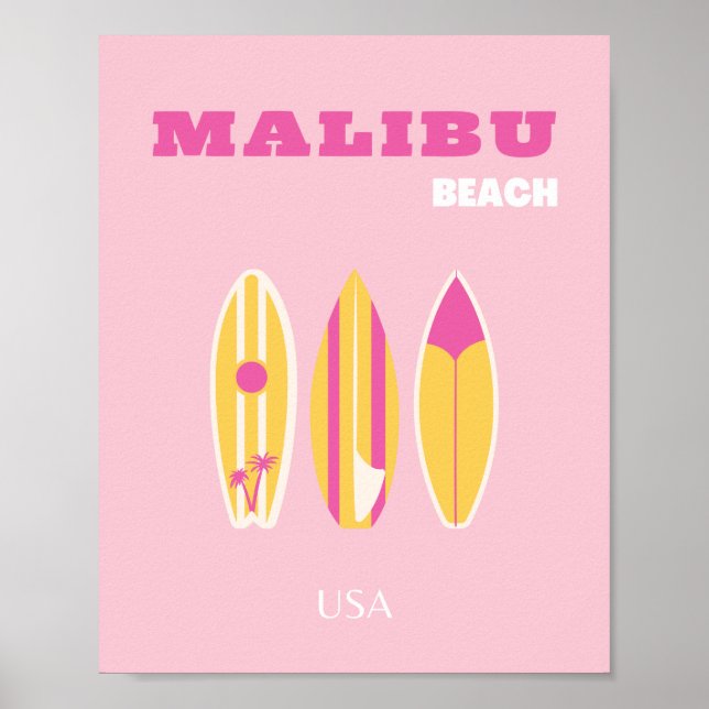 Poster Malibu, Plage de Malibu, Preppy, Rose (Devant)