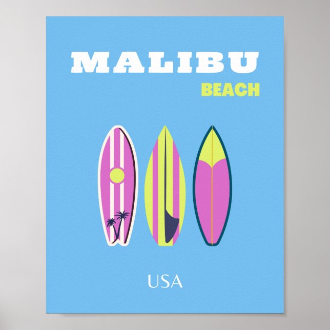 Poster Malibu, Plage de Malibu, Tropical, Preppy, Bleu (Devant)