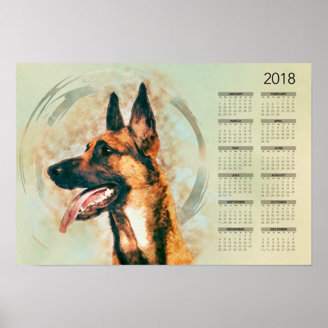 Poster Malinois de Belgique - Malines - Calendrier 2018 (Devant)